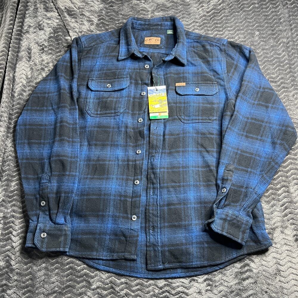 ORVIS Blue Plaid Flannel Shirt Jacket Button Up Mens Long Sleeve XL NWT